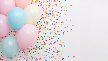 Colorful Balloons and Confetti Create a Festive Scene for a Celebration or Party Event