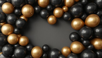 Decorative Arrangement of Black and Gold Balls Placed in a Circular Shape on a Gray Background