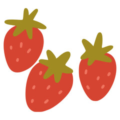 Three red strawberries for valentine's day celebration