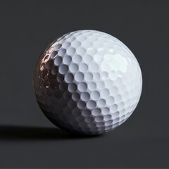 Close-up of a golf ball on a dark background.