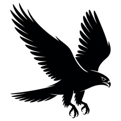 Obraz premium Majestic Silhouette of Falcon in Mid Flight Captivating Bird of Prey with Powerful Wings and Sharp Talons Against White Background in Vector Art Style