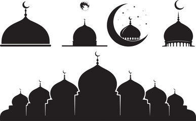 Silhouettes of mosques with crescent moons Vector