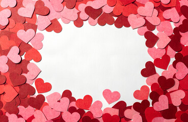 A beautiful border created by red and pink paper hearts for valentine's day celebration