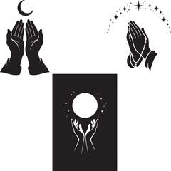 Hands in prayer with celestial elements Vector
