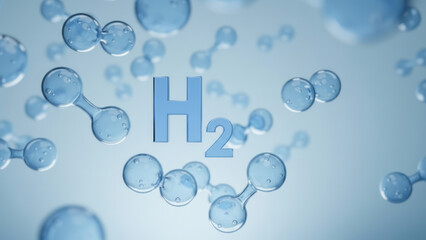 Hydrogen molecules floating in water with H2 chemical formula