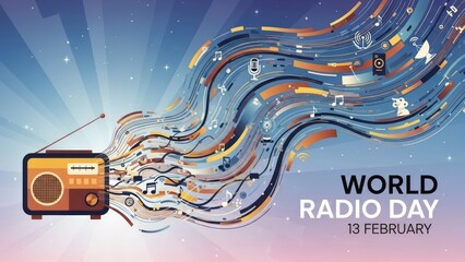 Vibrant radio illustration for World Radio Day on February 13th celebration