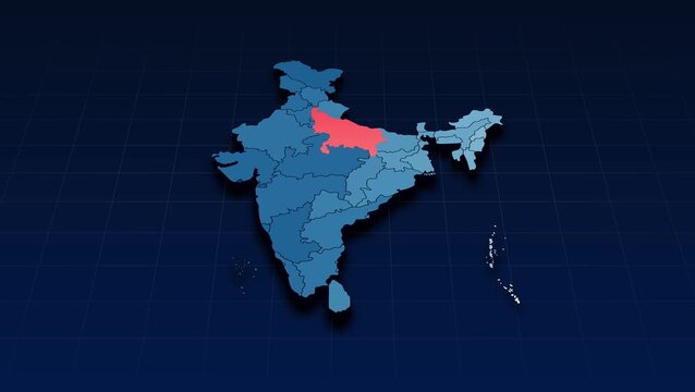 Uttar Pradesh, Highlighted on the India Map Video, with Borders, Geography & Education.&rdquo; India map video, Indian territory video.

