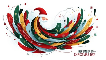 Vibrant Santa Claus in swirling festive colors for Christmas Day