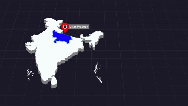 Uttar Pradesh India Map Animation Highlighted State