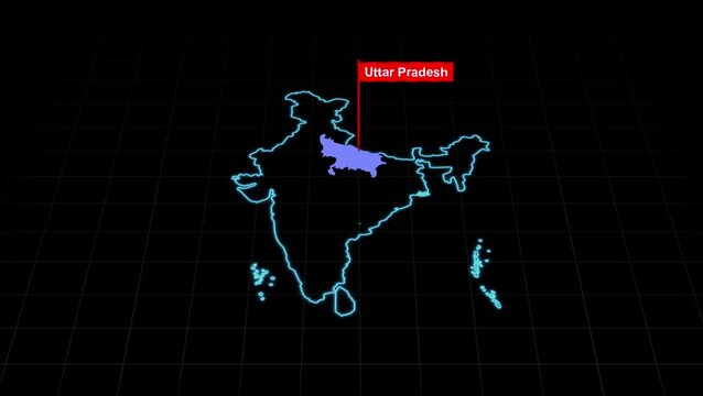 Uttar Pradesh India Map Animation Highlighted State