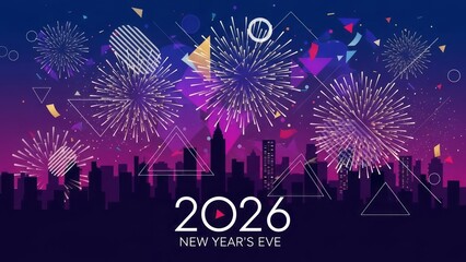 Vibrant New Year's Eve fireworks display over modern cityscape at night