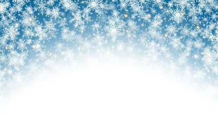 Snowflakes falling gently against blue sky with white clouds