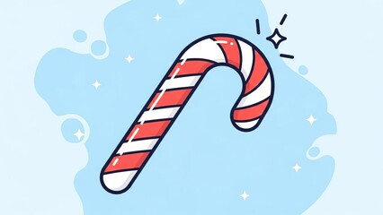Vibrant candy cane on sparkling blue background for Christmas