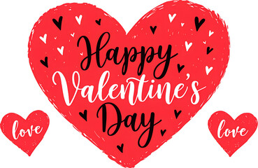Happy valentine's day red heart illustration with small decorative hearts on a white background