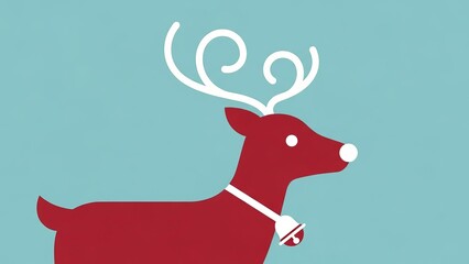 Festive reindeer with jingling bell on teal background for Christmas