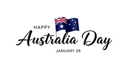 Happy Australia Day celebration with national flags on January 26