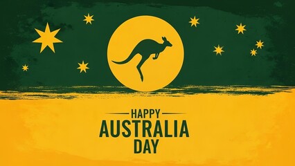 Vibrant Australia Day celebration graphic with kangaroo and stars