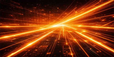 Abstract urban night background featuring a glowing burst of fast motion blur from city traffic lights and car speed on a dark highway motorway © AbidurRahman