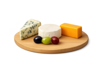 Cheese Variety with Grapes on transparent background studio shot.