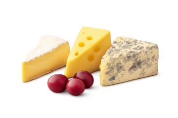 Assorted cheese and grapes, transparent background for your project.