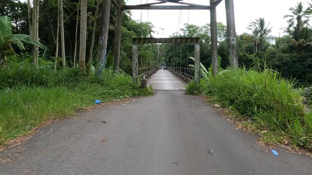 POV Motorcycle Riding: Java, Indonesia, South East Asia: POV Motorcycle Travel in Beautiful Sumbing Mountain Landscape Bridge