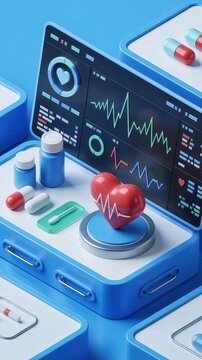 Digital Healthcare Analytics Dashboard with Heart Icon
