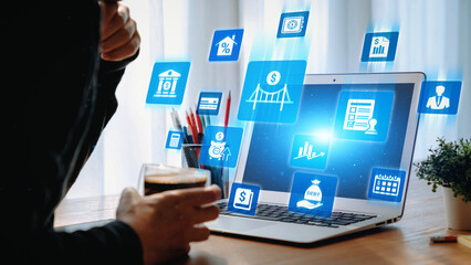 Loan icons represent debt, repayment, and financial planning. Loan supports banking, loan connects...