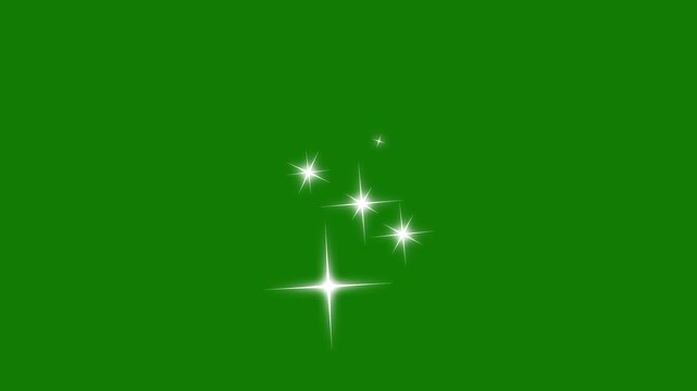 Star twinkling Sparkling star 2d Alpha channel blinking light effect on transparent green background with alpha channel. 4K loop animation