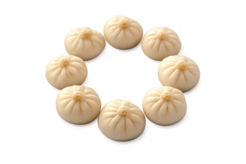 Delicious Chinese bao buns arranged on transparent background studio shot