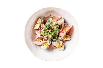 Top view Georgian tomato cucumber salad