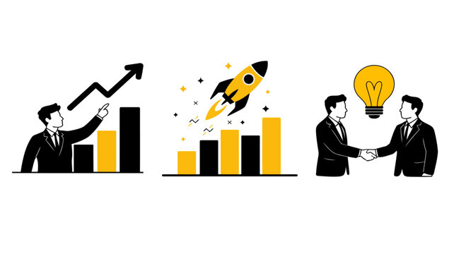 Three vectors icons of buissness and growth category showcasing growth and ideas