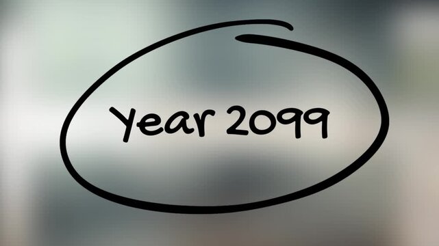 Year 2099 Handwriting with Black Marker on Glass Surface