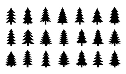 Obraz premium Minimal Pine and Fir Tree Line Icon Set with Christmas Tree Symbols Isolated on White