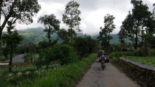 POV Motorcycle Riding: Java, Indonesia, South East Asia: POV Riding on Scenic Road Near Mount Merbabu