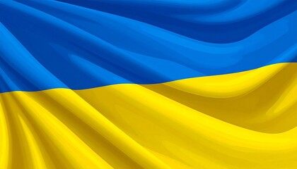Ukrainian Flag with Blue Sky and Yellow Wheat Field Symbolism on Flowing Fabric