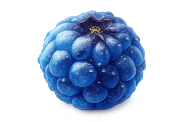 Blue raspberry closeup on transparent background, vibrant and detailed.