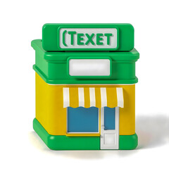 3D Market Store Icon with Green and Yellow Awning on white background,3d products photography,3d market store Logo with copy space 