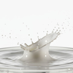 motion scene a splash of white milk droplets mid-air against a stark white background