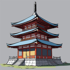 Japanese pagoda vector illustration with bright colors