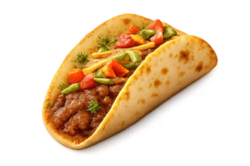Delicious beef taco filled with fresh toppings on transparent background