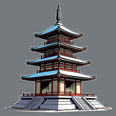 Japanese pagoda vector illustration with bright colors