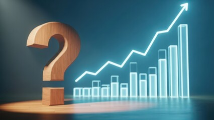 Question mark on table with graph showing growth trend