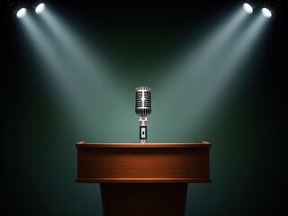 Microphone on a stage with spotlight