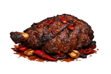Roasted Lamb Leg Garnished with Spices on transparent background image.