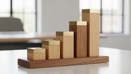 Wooden bar graph model on white surface