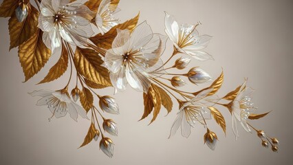 Beautiful golden floral arrangement on gray background