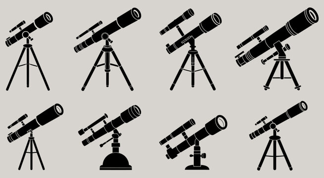 Telescopes Vector Illustration Set Minimalist Flat Design Style for Astronomy Stargazing Space Exploration Educational Posters Print Design Elements Icons Science Projects