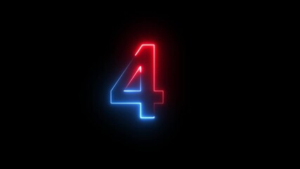 Abstract glowing neon text 04 number countdown icon. Educational mathematics 04 animation on black background.
