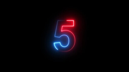 Abstract glowing neon text 05 number countdown icon. Educational mathematics 05 animation on black background. - Powered by Adobe