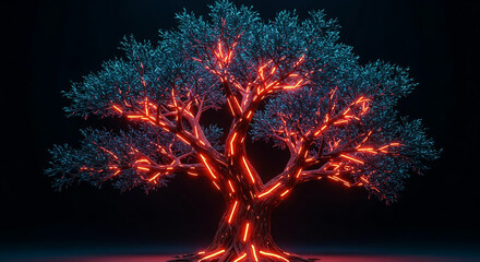 3D Rendered Futuristic Tree with Neon Energy Lines